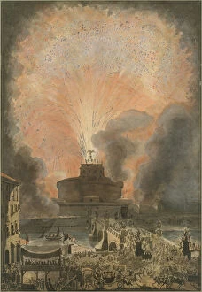 Pyrotechnics Gallery: The Girandola at the Castel Sant Angelo, c.1781 (etching with hand-coloring)