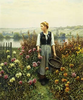 Images Dated 21st July 2011: Girl with a Basket in a Garden, (oil on canvas)