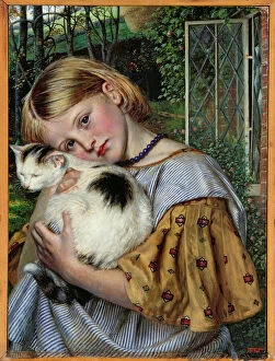 Images Dated 5th November 2007: A Girl with a Cat, 1860 (panel)