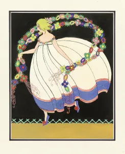 Girl Dancing with a Double Garland, pub. 1920 (pochoir print) Girl Dancing with a Double Garland, pub. 1920 (pochoir print)