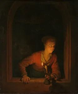 Girl with an Oil Lamp at a Window, 1645-75 (oil on panel) Girl with an Oil Lamp at a Window, 1645-75 (oil on panel)