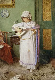 British Art Gallery: A Girl Playing a Mandolin, 1899 (pencil and watercolour heightened with white)
