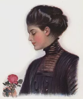 Girl with a rose (colour litho)