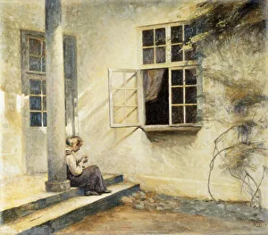 A Girl Sitting on a Porch, Liselund, 1916 (oil on canvas) A Girl Sitting on a Porch, Liselund, 1916 (oil on canvas)