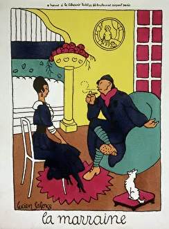 1914 1918 Gallery: The godmother (a woman having a conversation with a soldier), drawing by Lucien Laforge (1889-1952)