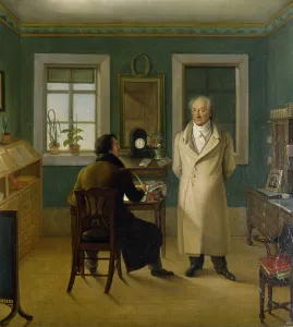 Goethe Dictating to his Clerk John, 1834 (oil on canvas) Goethe Dictating to his Clerk John, 1834 (oil on canvas)