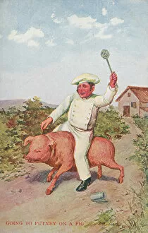 Going to Putney on a pig (colour litho)