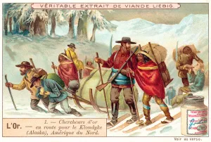 Gold prospectors travelling to the Klondike (chromolitho) Gold prospectors travelling to the Klondike (chromolitho)
