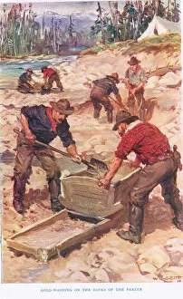 Gold washing on the banks of the Frazer, illustration from The Romance of Canada (colour litho)