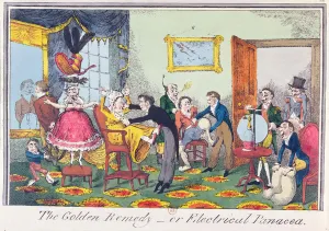 The Golden Remedy or Electrical Panacea, 1818 (coloured etching) The Golden Remedy or Electrical Panacea, 1818 (coloured etching)