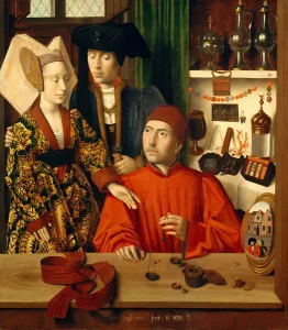 A Goldsmith in his Shop, 1449 (oil on oak panel A Goldsmith in his Shop, 1449 (oil on oak panel