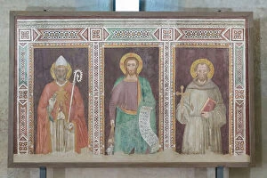Trecento Collection: Good Shepherd between St Nicholas and St Francis, c. 1385 (painting)