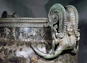 Detail of the gorgon handle from a krater, from the Tomb of a Princess of Vix (bronze) Detail of the gorgon handle from a krater, from the Tomb of a Princess of Vix (bronze)