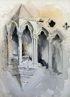 Images Dated 19th September 2005: A Gothic Stairway in Chester Cathedral (w / c on paper)
