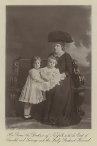 3623298 Her Grace the Duchess of Norfolk with the Earl of Arundel and Surrey and the Lady Rachael Howard (b/w photo) by English Photographer, (20th century); Private Collection; (add.info.: Her Grace the Duchess of Norfolk with the Earl of Arundel and Surrey and the Lady Rachael Howard. Illustration for England's Beautiful Women (Bassano, 1909).); © Look and Learn Her Grace the Duchess of Norfolk with the Earl of Arundel and Surrey and the Lady Rachael Howard (b / w photo)