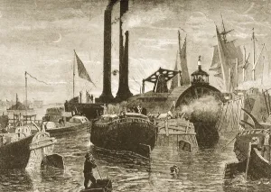 A grain fleet in New York harbour in the 1870s, c.1880 (litho) A grain fleet in New York harbour in the 1870s, c.1880 (litho)