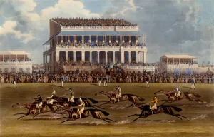 The Grand Stand at Epsom Races, print made by Charles Hunt, 1836 (aquatint) The Grand Stand at Epsom Races, print made by Charles Hunt, 1836 (aquatint)