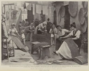 Loads Gallery: Grass mat-making in Basso Porto, Naples, Italy (litho)