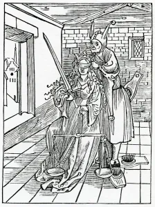 Of great stryuers in the lawe for thynges of nought, illustration from Alexander Of great stryuers in the lawe for thynges of nought, illustration from Alexander