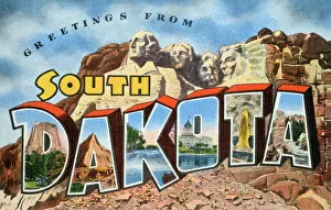 Founding Fathers Gallery: Greetings from South Dakota with Mt. Rushmore, 1955 (screen print)