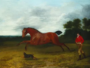 A groom with a terrier bringing in a high spirited stallion (oil on canvas) A groom with a terrier bringing in a high spirited stallion (oil on canvas)