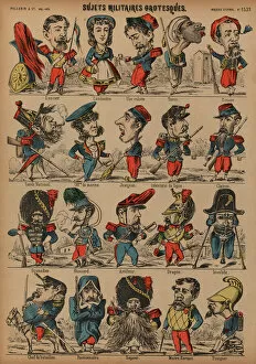Grotesque military caricatures (coloured engraving)