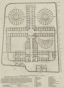 Officers Mess Gallery: Ground Plan of the Middlesex House of Detention (engraving)