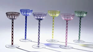 Drinking Utensil Gallery: A group of wine glasses in various colours, c.1907 (glass)