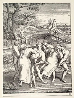 Two groups of peasants following the Pilgrimage of Epilepsy, c.1642 (engraving)