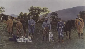 Grouse hunting party in Scotland (colour photo) Grouse hunting party in Scotland (colour photo)