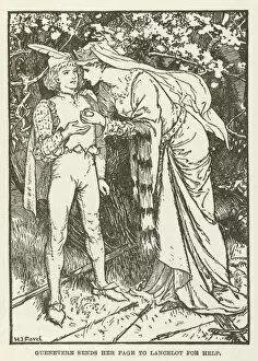 Guenevere sends her page to Lancelot for help (engraving)