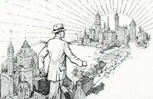 Briefcase Gallery: Guide to Selling - Salesman Travels Between Cities, 1928 (engraving)