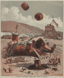 Gulliver exhibiting before the court of Lilliput (colour litho) Gulliver exhibiting before the court of Lilliput (colour litho)