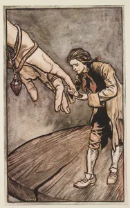 Oversize Gallery: Gulliver Kisses the Queen of Brobdingnagias Hand, from Gulliver'
