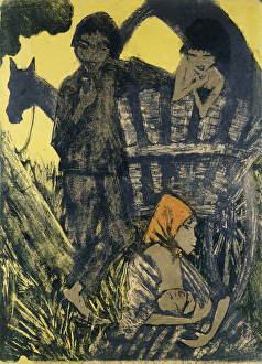 Gypsy Family on a Wagon; Zigeuner Familie am Planwagen, (lithograph) Gypsy Family on a Wagon; Zigeuner Familie am Planwagen, (lithograph)