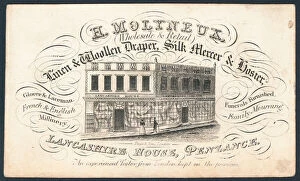 Mercer Gallery: H Molyneux, linen and woollen draper, silk mercer and hosier, trade card (engraving)