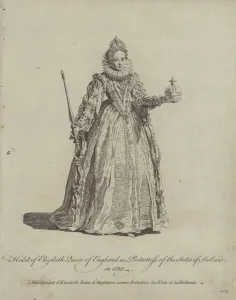 Habit of Elizabeth Queen of England as Protectress of the States of Holland in 1585 (engraving) Habit of Elizabeth Queen of England as Protectress of the States of Holland in 1585 (engraving)