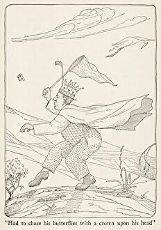 'Had to chase his butterflies with a crown upon his head' illustration from The Voyages of Doctor Dolittle