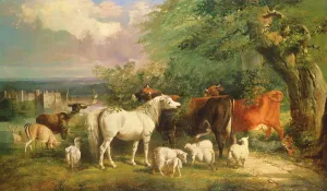 Haddon Hall with Sheep, Cattle, a Stag and a Pony (oil on canvas) Haddon Hall with Sheep, Cattle, a Stag and a Pony (oil on canvas)