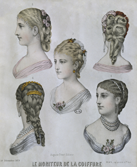 Hairstyles, illustration from Le Moniteur de la Coiffure Hairstyles, illustration from Le Moniteur de la Coiffure