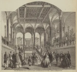 Hall and Staircase of the Palace of Prince Frederick-William of Prussia, Visits of Congratulation (engraving) Hall and Staircase of the Palace of Prince Frederick-William of Prussia, Visits of Congratulation (engraving)