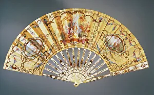 Hand fan depicting Rest during hunt, painted silk and bone, created by Felix Alexandre Hand fan depicting Rest during hunt, painted silk and bone, created by Felix Alexandre