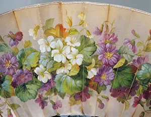 Hand fan with floral motifs, painted silk and mother of pearl, created by Felix Alexandre Hand fan with floral motifs, painted silk and mother of pearl, created by Felix Alexandre
