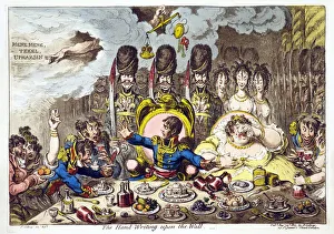 The Hand-Writing upon the Wall, James Gillray, 1803. Napoleon and Josephine, guarded by French soldiers The Hand-Writing upon the Wall, James Gillray, 1803. Napoleon and Josephine, guarded by French soldiers