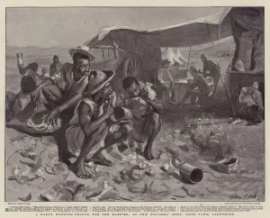 Officers Mess Gallery: A Happy Hunting-Ground for the Kaffirs, at the Officers Mess, Hyde Farm, Ladysmith (litho)