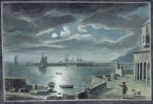 Sailing Boat Gallery: The Harbour and the Cobb, Lyme Regis, Dorset, by Moonlight (w / c on paper)