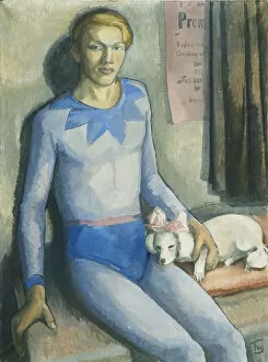 A Harlequin with his Dog (oil on canvas)
