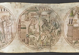 English School Gallery: Harley Roll Y 6, Roundel 12, Roundel of St Guthlac (labelled 'Guthl[acus]')