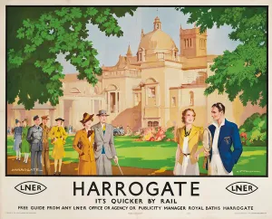 Train Company Gallery: Harrogate, its Quicker by Train, poster advertising rail journeys