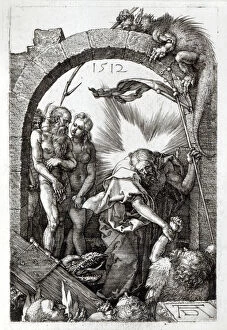 Limbe Gallery: Harrowing of Hell or Christs descent into Limbo, 1512 (engraving) (b / w photo)